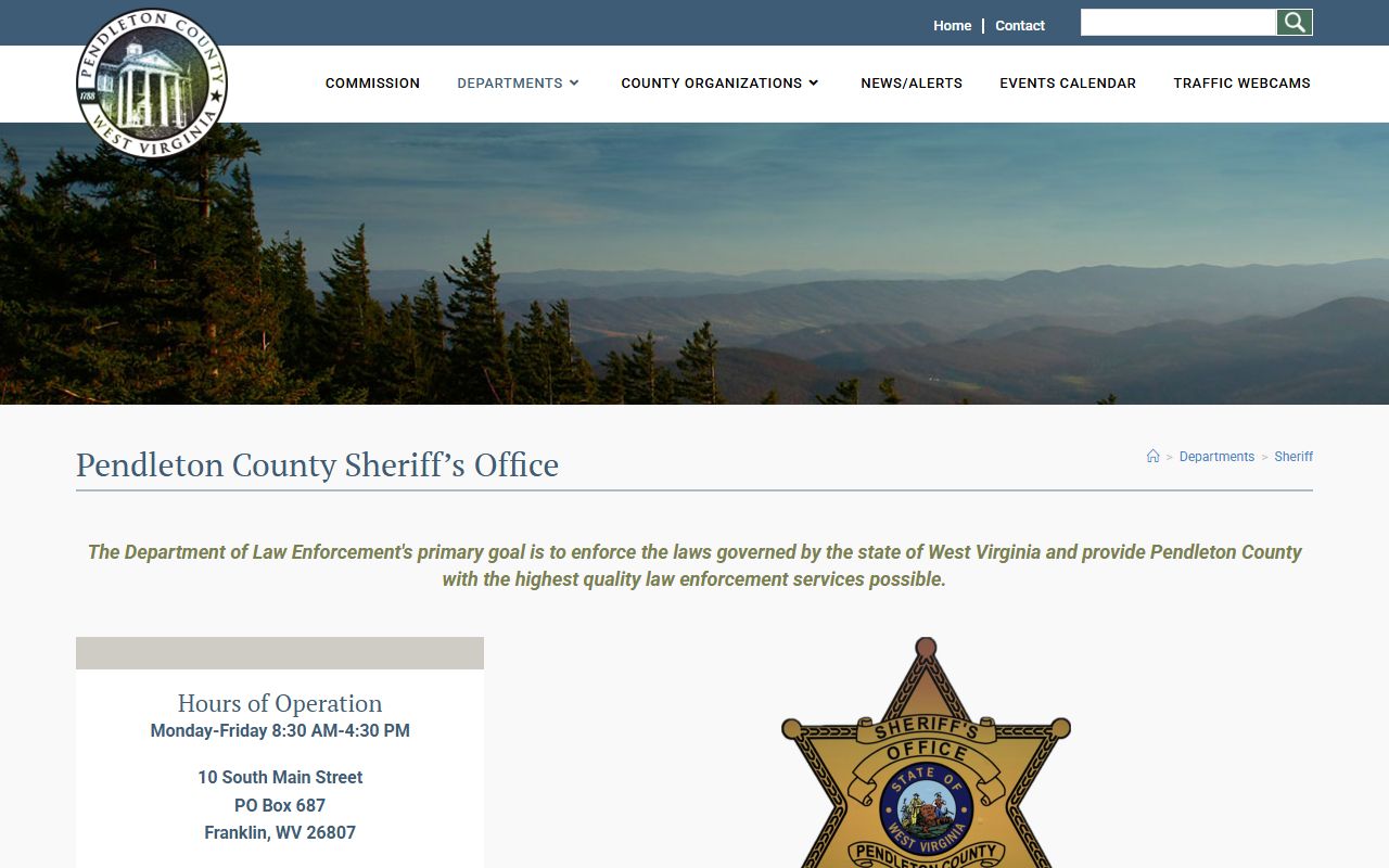 Pendleton County sheriff contact page for inmate population records